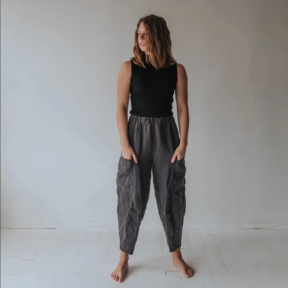 Cedar & Vine Pants - Cedar & Vine | Linen Pant in Charcoal Grey Size XL